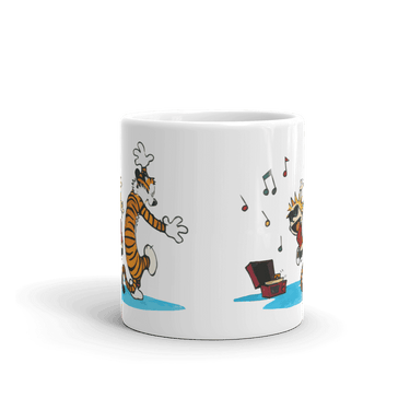 Calvin and Hobbes Dancing with Record Player Mug-1